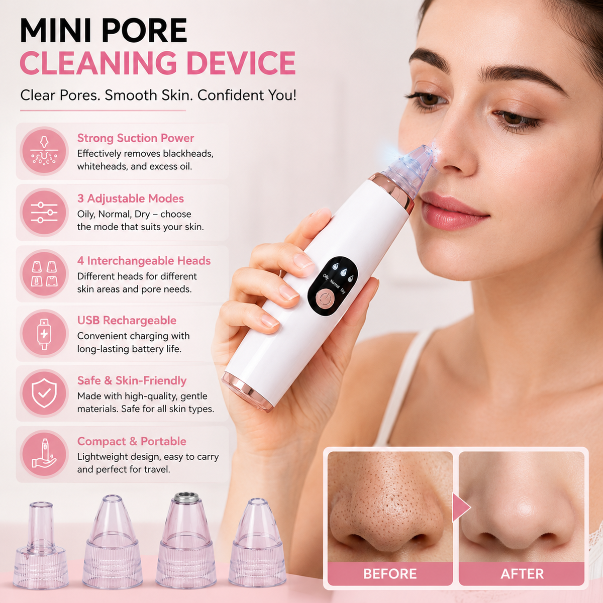 4-in-1 Electric Pore Cleaner & Blackhead Remover – Facial Pore Vacuum, Oil & Dirt Cleaner