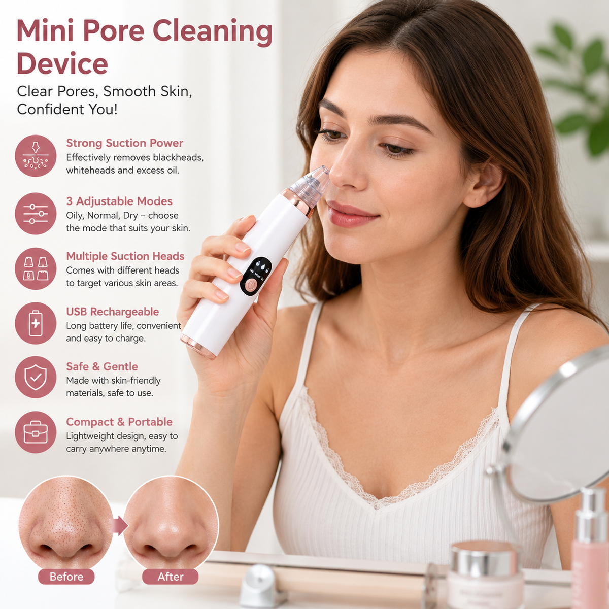 4-in-1 Electric Pore Cleaner & Blackhead Remover – Facial Pore Vacuum, Oil & Dirt Cleaner